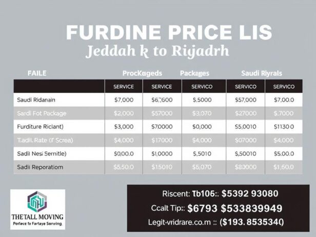 جدول أسعار نقل الأثاث من جدة إلى الرياض