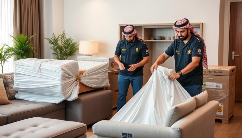 شركات نقل عفش جدة - فريق محترف يقوم بتغليف الأثاث