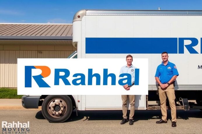 شعار شركة رحال لنقل العفش مع فريق العمل المحترف