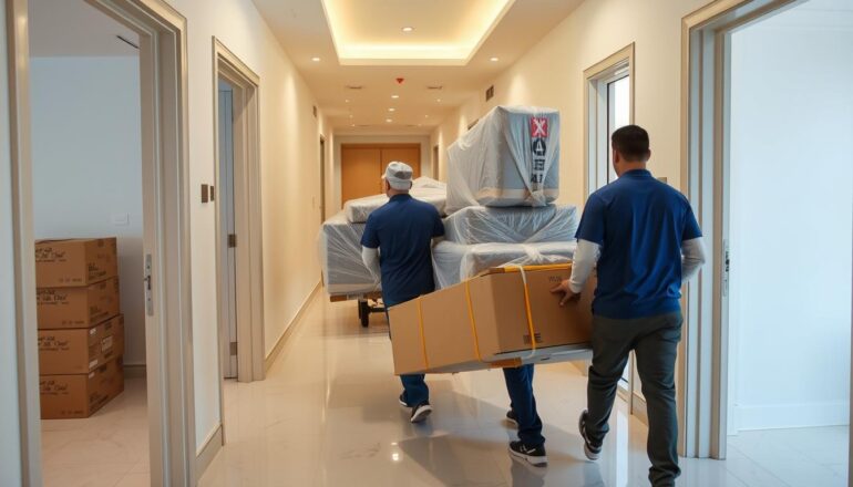 فريق نقل عفش يقوم بنقل أثاث شقة في جدة