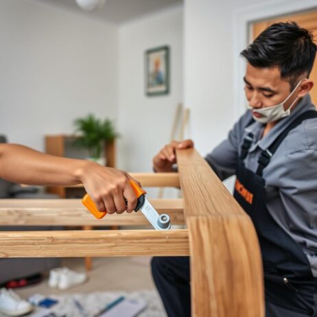 عامل فلبيني محترف يقوم بفك قطعة أثاث بعناية