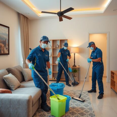 عمالة فلبينية تقوم بتنظيف المنزل بعد نقل العفش