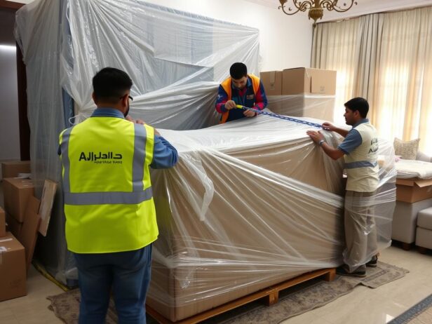عملية تغليف أثاث احترافية من شركة نقل أثاث جدة
