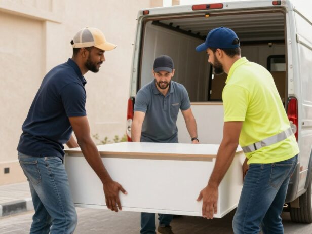فريق محترف من شركة نقل عفش حي البساتين جدة أثناء عملهم