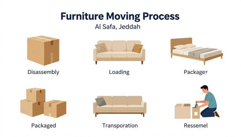 مراحل نقل العفش في حي الصفا جدة من الفك إلى التركيب